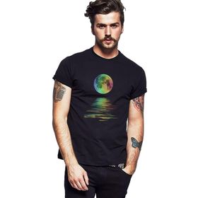 Qivi SFK0605ERKTS Ay Yansıma Baskılı Siyah Örme Erkek T-shirt