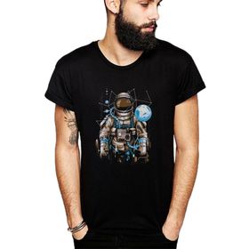 Qivi SFK0610ERKTS Astronot Uzay Karışık Baskılı Siyah Örme Erkek T-shirt