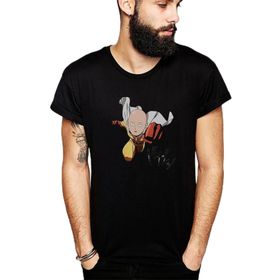 Qivi SFK0661ERKTS Anime One Punch Man Baskılı Siyah Örme Erkek T-shirt