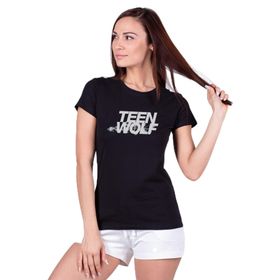 Qivi SFK0669KDNTS Teenwolf Baskılı Siyah Örme Kadın T-shirt