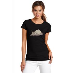 Qivi SFK0673KDNTS Totoro Sleepy Baskılı Siyah Örme Kadın T-shirt