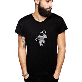 Qivi SFK0760ERKTS Astronot Baskılı Siyah Örme Erkek T-shirt