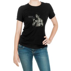 Qivi SFK0820KDNTS Bruce Lee Baskılı Siyah Kadın Örme T-shirt