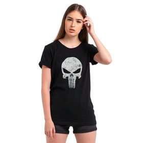 Qivi SFK0827KDNTS Punisher Baskılı Siyah Örme Kadın T-shirt