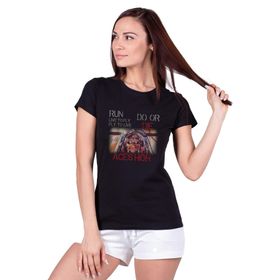 Qivi SFK0859KDNTS Iron Maiden Baskılı Siyah Örme Kadın T-shirt