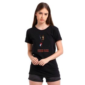 Qivi SFK0861KDNTS Iron Man Baskılı Siyah Örme Kadın T-Shirt