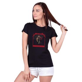 Qivi SFK0879KDNTS Metallica Baskılı Siyah Örme Kadın T-shirt