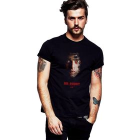Qivi SFK0887ERKTS Mr Robot Baskılı Siyah Örme Erkek T-shirt