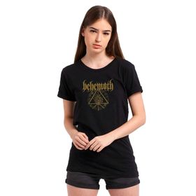 Qivi SFK0971KDNTS Behemoth Logo Baskılı Siyah Örme Kadın T-shirt