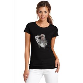 Qivi SFK0978KDNTS Blosh Baskılı Siyah Örme Kadın T-shirt