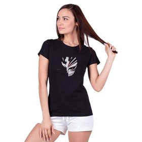 Qivi SFK0999KDNTS Bleach Anime Baskılı Siyah Örme Kadın T-shirt