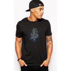 Qivi Shawn Mendes Baskılı Siyah Erkek Örme T-shirt