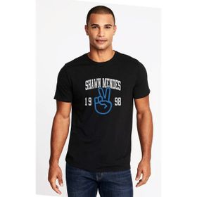 Qivi Shawn Mendes Peace 1998 Baskılı Siyah Erkek Örme T-shirt