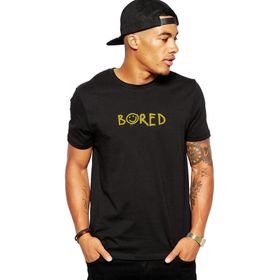 Qivi Sherlock Bored Baskılı Siyah Erkek Örme T-shirt
