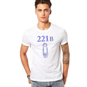 Qivi Sherlock Holmes Baskılı Beyaz Erkek T-shirt