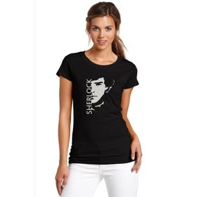 Qivi Sherlock Sherlock & Face Baskılı Siyah Kadın Örme T-shirt