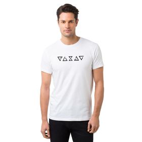Qivi Signs Yatay Baskılı Beyaz Erkek T-shirt