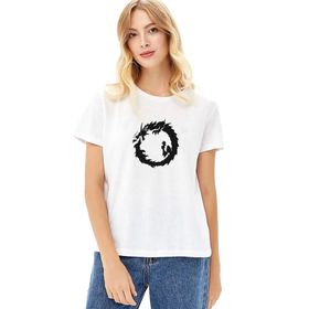 Qivi Silhouette Diamond Bearded Baskılı Beyaz Kadın Örme T-shirt