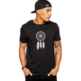 Qivi Silhouette Dreamcatcher Baskılı Siyah Erkek Örme T-shirt
