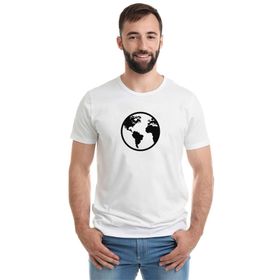 Qivi Silhouette Earth Icon Baskılı Beyaz Erkek T-shirt