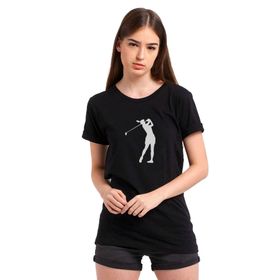 Qivi Silhouette Golf Baskılı Siyah Kadın Örme T-shirt
