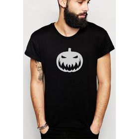 Qivi Silhouette Halloween Pumpkin Baskılı Siyah Erkek Örme T-shirt