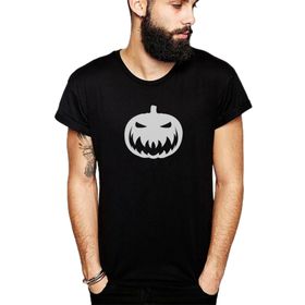 Qivi Silhouette Halloween Pumpkin Baskılı Siyah Erkek Örme T-shirt