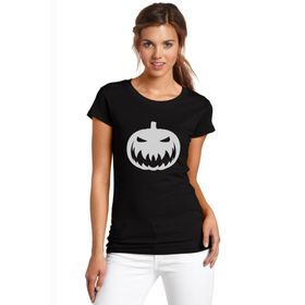 Qivi Silhouette Halloween Pumpkin Baskılı Siyah Kadın Örme T-shirt