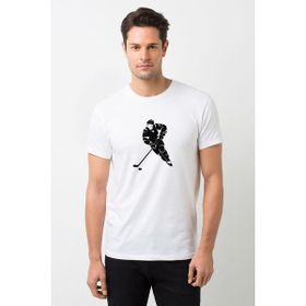 Qivi Silhouette Ice Hockey Baskılı Beyaz Erkek T-shirt