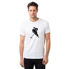 Qivi Silhouette Ice Hockey Baskılı Beyaz Erkek T-shirt
