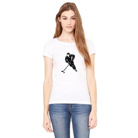 Qivi Silhouette Ice Hockey Baskılı Beyaz Örme Kadın T-shirt