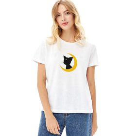 Qivi Silhouette Luna Baskılı Beyaz Örme Kadın T-shirt