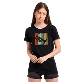 Qivi Silhouette Mellophone Vintage Style Baskılı Siyah Kadın Örme T-shirt