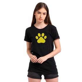 Qivi Silhouette Paw Baskılı Siyah Kadın Örme T-shirt