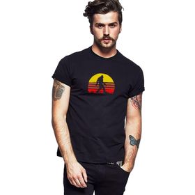 Qivi Silhouette Retro Sasquatch Goril Baskılı Siyah Erkek Örme T-shirt