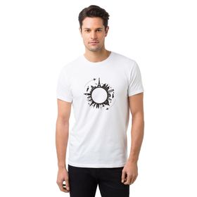 Qivi Silhouette Travel Globalization 2 Baskılı Beyaz Erkek Örme T-shirt