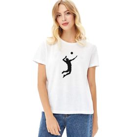 Qivi Silhouette Volleyball Baskılı Beyaz Örme Kadın T-shirt