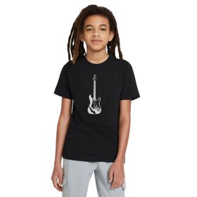 Qivi Siyah Ve Siyah Elektro Gitar Baskılı Siyah Erkek Çocuk T-shirt