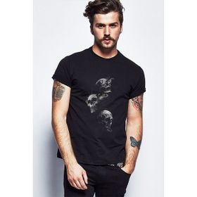Qivi Skull Kurukafa Baskılı Siyah Örme Erkek T-shirt