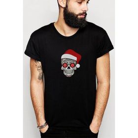 Qivi Skull Kurukafa Baskılı Siyah Örme Erkek T-shirt