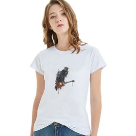Qivi Slash Gitar Metal Rock Music T Baskılı Beyaz Örme Kadın T-shirt