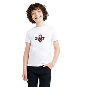 Qivi Slipknot Baskılı Unisex Çocuk Beyaz T-shirt