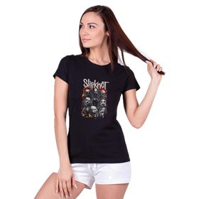 Qivi Slipknot Rap Rock Metal Müzik Music Baskılı Siyah Kadın Örme T-shirt