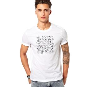 Qivi Space Adventure Uzay Gezegenler Nasa Yıldız Roket Astronot Baskılı Beyaz Erkek Örme T-shirt