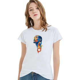 Qivi Sporcu Basketci Baskılı Beyaz Kadın Örme T-shirt