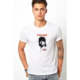 Qivi Stallone Hat Sylvester Stallone In Rambo Baskılı Beyaz Erkek Örme T-shirt