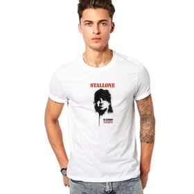 Qivi Stallone Hat Sylvester Stallone In Rambo Baskılı Beyaz Erkek Örme T-shirt