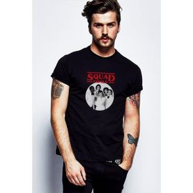 Qivi Stanger Things Squad Goals Baskılı Siyah Örme Erkek T-shirt