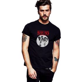 Qivi Stanger Things Squad Goals Baskılı Siyah Örme Erkek T-shirt