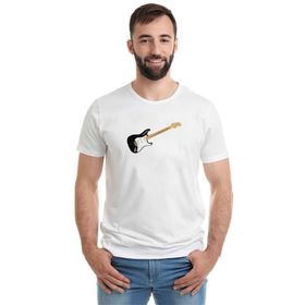 Qivi Stratocaster Howard Reed Black Gitar Music Baskılı Beyaz Erkek Örme T-shirt